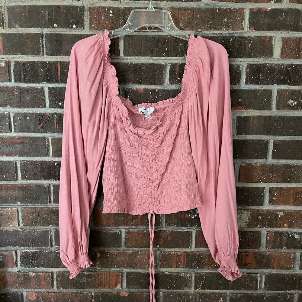 NWT Forever 21 Plus Size Ruched Pink Long Sleeve Crop Top